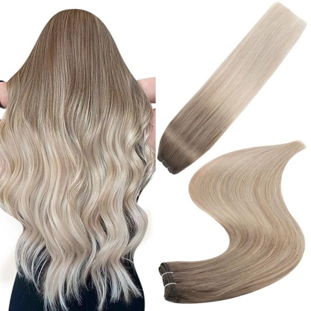 Human Hair Weft Extensions Hair Bundles Ombre Blonde Color 100g Sew In Silky Straight Remy Skin Double Weft For Salon
