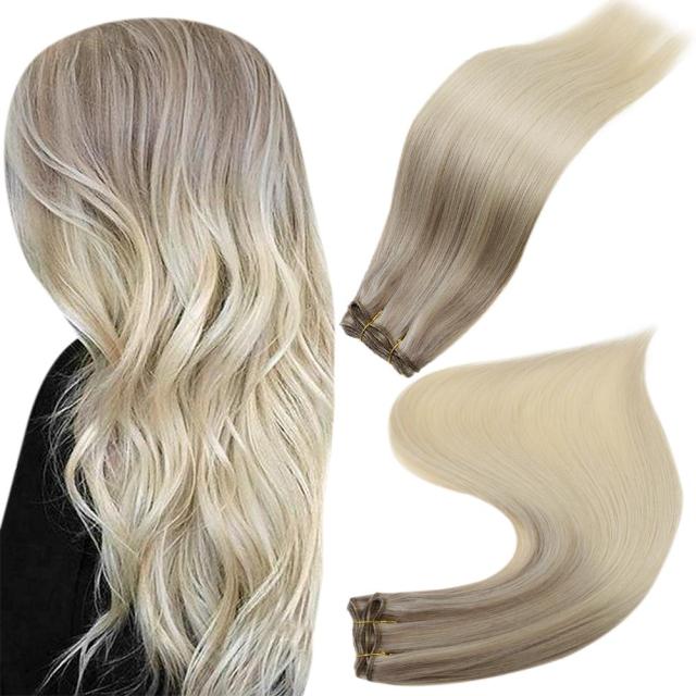 Human Hair Weft Extensions Hair Bundles Ombre Blonde Color 100g Sew In Silky Straight Remy Skin Double Weft For Salon