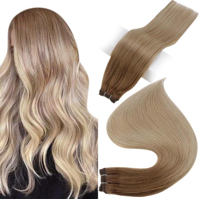 Human Hair Weft Extensions Hair Bundles Ombre Blonde Color 100g Sew In Silky Straight Remy Skin Double Weft For Salon