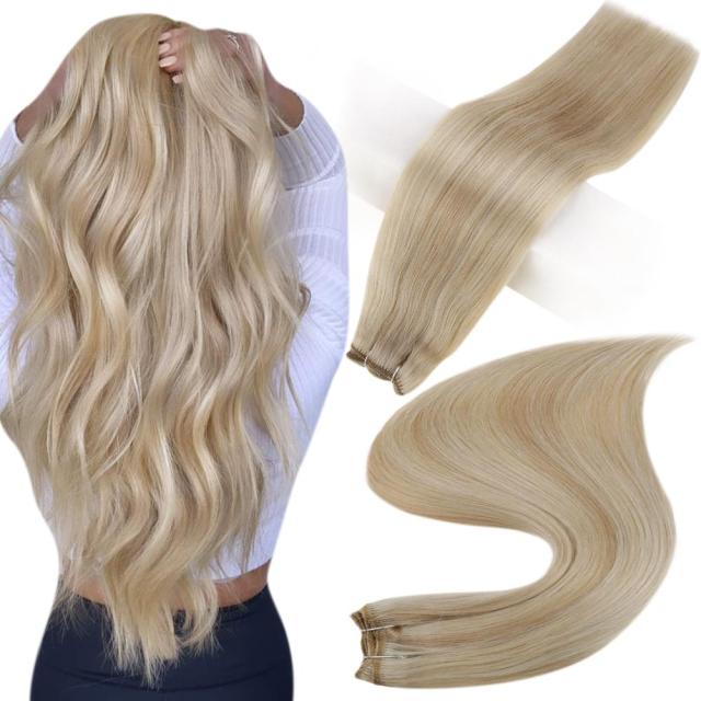 Human Hair Weft Extensions Hair Bundles Ombre Blonde Color 100g Sew In Silky Straight Remy Skin Double Weft For Salon