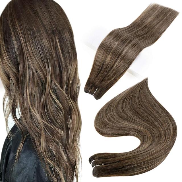 Human Hair Weft Extensions Hair Bundles Ombre Blonde Color 100g Sew In Silky Straight Remy Skin Double Weft For Salon