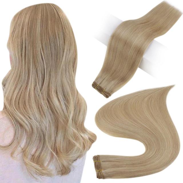 Human Hair Weft Extensions Hair Bundles Ombre Blonde Color 100g Sew In Silky Straight Remy Skin Double Weft For Salon