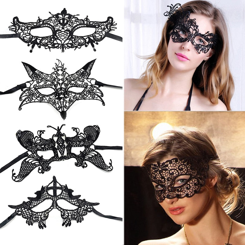 Women Hollow Lace Masquerade Face Mask Sexy Cosplay Prom Party Props Costume Halloween Masquerade Mask Nightclub Queen Eye Mask