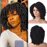 Short Dreadlock Ombre Crochet Twist Hair Wig Curly Synthetic Soft Faux Locs with Bangs