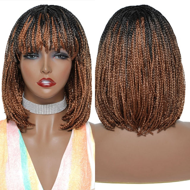 Short Braided Wigs For Black Women Heat Resistant Crochet Box Braided Bob Wig With Bangs