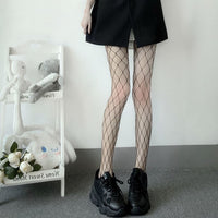 Black Medium Grid Sexy Women High Waist Stocking Fishnet Club Tights Knitting Net Pantyhose Mesh Anime Lolita JK Cosplay Costume
