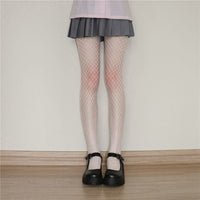 Black Medium Grid Sexy Women High Waist Stocking Fishnet Club Tights Knitting Net Pantyhose Mesh Anime Lolita JK Cosplay Costume