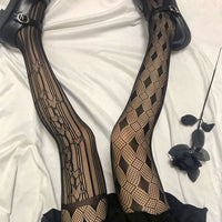 Black Medium Grid Sexy Women High Waist Stocking Fishnet Club Tights Knitting Net Pantyhose Mesh Anime Lolita JK Cosplay Costume