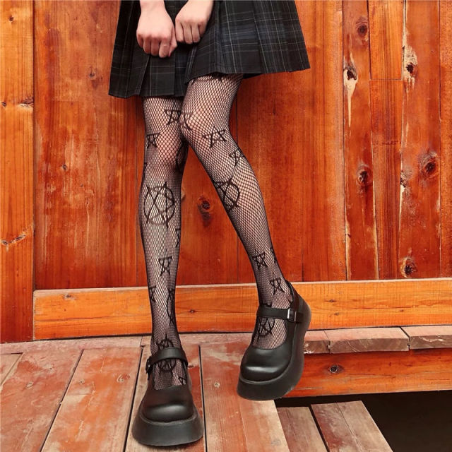 Black Medium Grid Sexy Women High Waist Stocking Fishnet Club Tights Knitting Net Pantyhose Mesh Anime Lolita JK Cosplay Costume