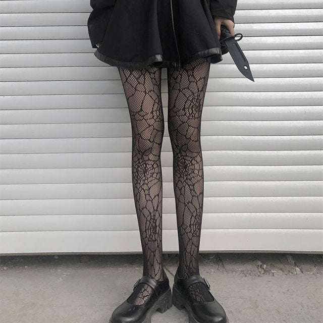 Black Medium Grid Sexy Women High Waist Stocking Fishnet Club Tights Knitting Net Pantyhose Mesh Anime Lolita JK Cosplay Costume