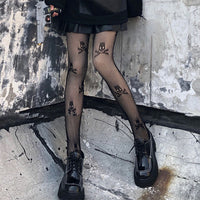 Lolita School Girl Floral Tights Fishnet Over Knee Stocking Long Adorable Anime Gothic Black White Kawaii Sexy Cosplay Costumes