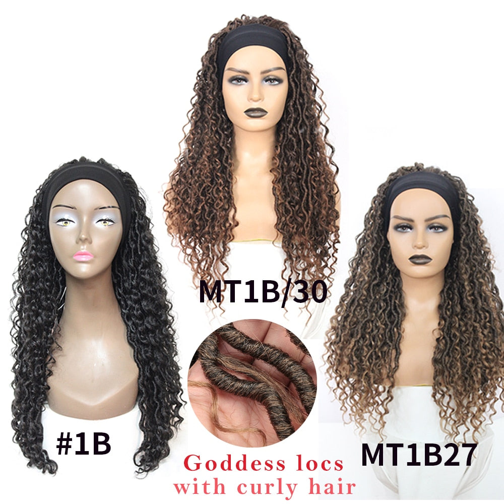 24 Inch Headband Wig Braided Wigs With Curly Faux Locs Crochet Braid Hair