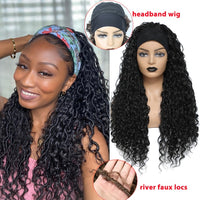 24 Inch Headband Wig Braided Wigs With Curly Faux Locs Crochet Braid Hair