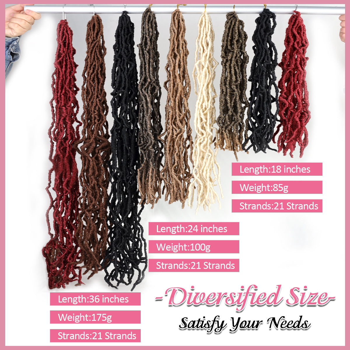 Nu Locs Crochet Hair 36 24 18 Inch 21 Strands Faux Locs Extension Soft Goddess Braiding Dreadlocks Hair For Black Women