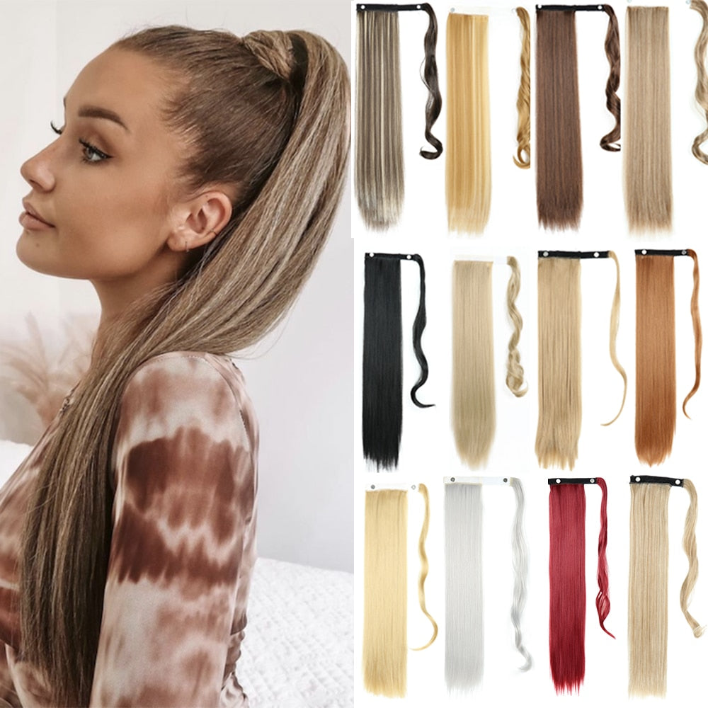 22inch Long Straight Clip in Hair Tail Nature FaKe Ponytail Extension Hairpiece With Hairpins High Temperature Synthetic Ponytai