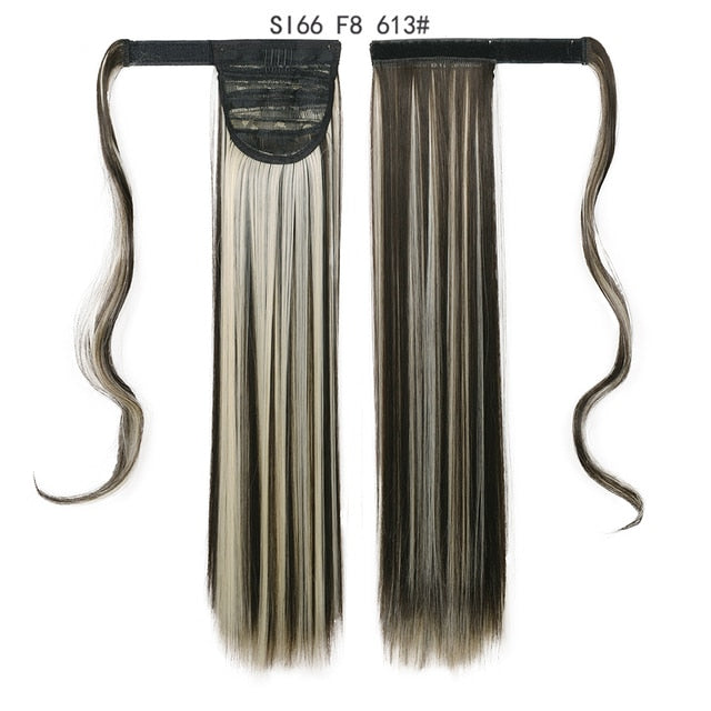 22 インチロングストレートクリップ髪尾自然偽ポニーテール延長かつらヘアピン高温合成ポニータイ