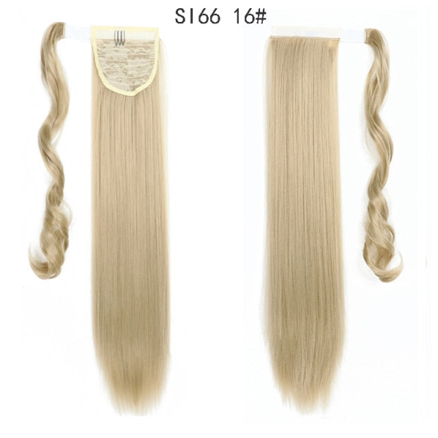 22 インチロングストレートクリップ髪尾自然偽ポニーテール延長かつらヘアピン高温合成ポニータイ