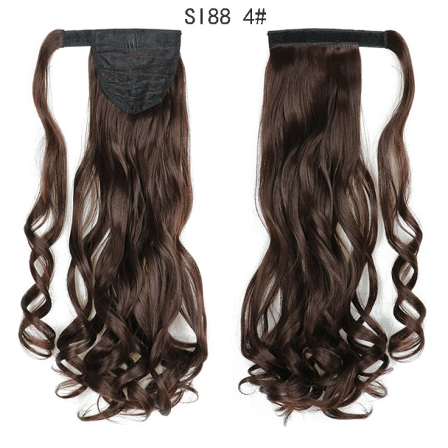 22 インチロングストレートクリップ髪尾自然偽ポニーテール延長かつらヘアピン高温合成ポニータイ