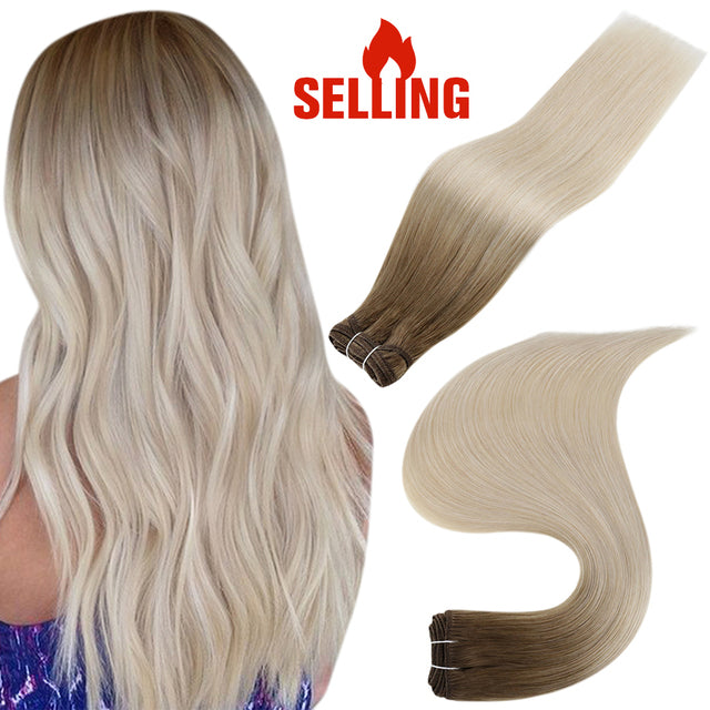 Human Hair Weft Extensions Hair Bundles Ombre Blonde Color 100g Sew In Silky Straight Remy Skin Double Weft For Salon