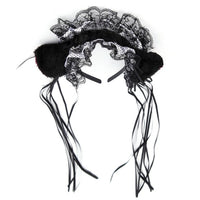 Gothic Lolita Maid Women Girl's Ruffles Lace Headband Plush Cat Ears Ribbon Bell Lolita Cosplay Hair Hoop