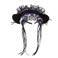 Gothic Lolita Maid Women Girl's Ruffles Lace Headband Plush Cat Ears Ribbon Bell Lolita Cosplay Hair Hoop