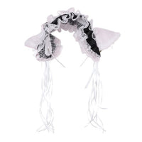 Gothic Lolita Maid Women Girl's Ruffles Lace Headband Plush Cat Ears Ribbon Bell Lolita Cosplay Hair Hoop