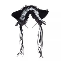 Gothic Lolita Maid Women Girl's Ruffles Lace Headband Plush Cat Ears Ribbon Bell Lolita Cosplay Hair Hoop