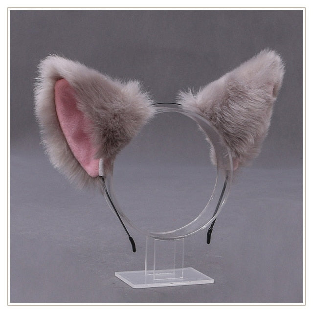 Gothic Lolita Maid Women Girl's Ruffles Lace Headband Plush Cat Ears Ribbon Bell Lolita Cosplay Hair Hoop