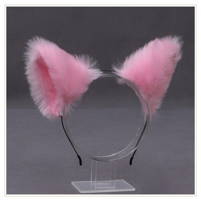 Gothic Lolita Maid Women Girl's Ruffles Lace Headband Plush Cat Ears Ribbon Bell Lolita Cosplay Hair Hoop