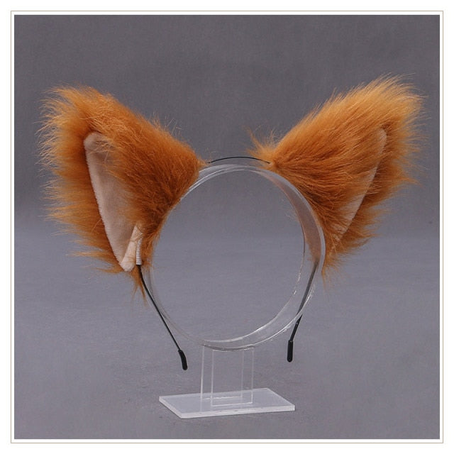 Gothic Lolita Maid Women Girl's Ruffles Lace Headband Plush Cat Ears Ribbon Bell Lolita Cosplay Hair Hoop