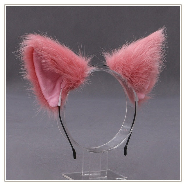 Gothic Lolita Maid Women Girl's Ruffles Lace Headband Plush Cat Ears Ribbon Bell Lolita Cosplay Hair Hoop