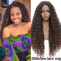 Faux Locs Synthetic Wigs Straight Mix Curly Barids Ombre Brown Colored Crochet Braids Wig For Black Women Soft Dreadlock