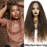 Faux Locs Synthetic Wigs Straight Mix Curly Barids Ombre Brown Colored Crochet Braids Wig For Black Women Soft Dreadlock