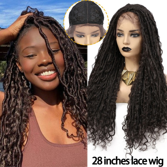 Faux Locs Synthetic Wigs Straight Mix Curly Barids Ombre Brown Colored Crochet Braids Wig For Black Women Soft Dreadlock