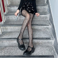 Lolita Cute Anime Black Love Print Tights Gothic Women Sexy Punk Lolita Dark Fishnet Mesh Goth Pantyhose Costumes Body Stockings