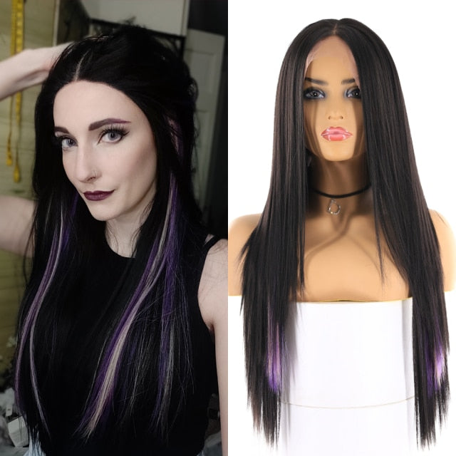 Yaki Straight Hair Synthetic Lace Front Wig For Black Women Light Brown Color Long