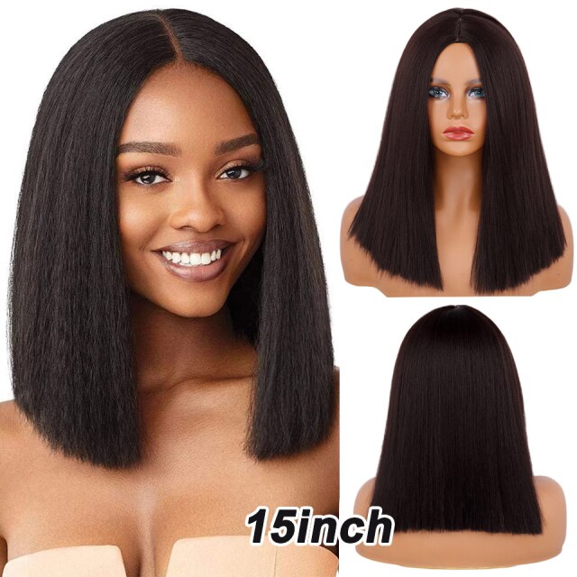 Synthetic wig Afro Bob Wig Yaki Straight High Temperature Fiber Hair Yaki Straight Curly Hair Medium Long Holiday Hair Wome