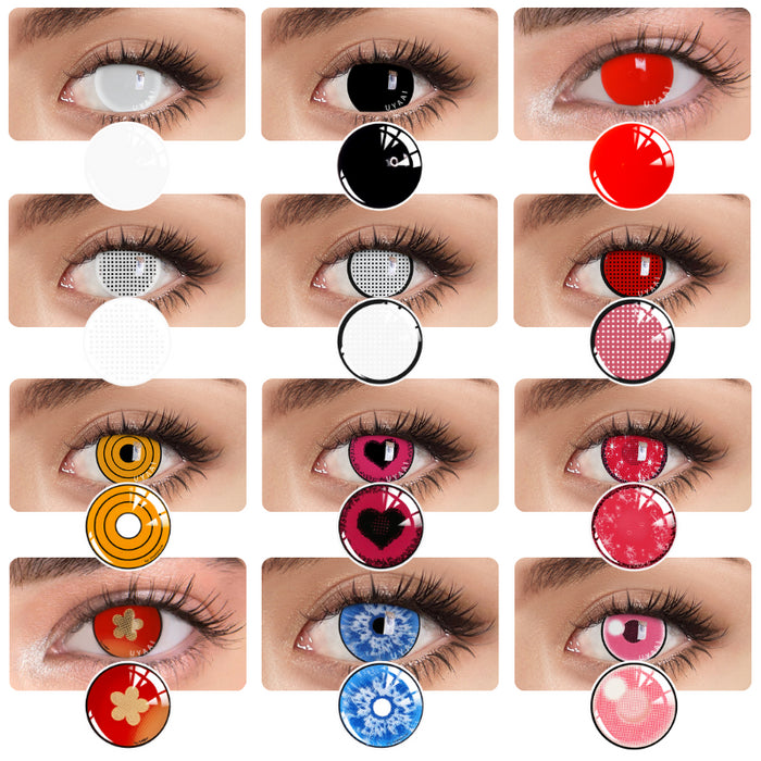 UYAAI 1Pairs Yearly Colored Contact Lenses Cosplay Beauty Makeup Anime Accessories Blue Green Pink Lenses Halloween Anime Lenses