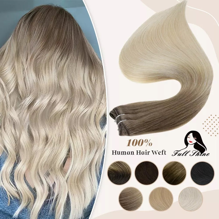 Human Hair Weft Extensions Hair Bundles Ombre Blonde Color 100g Sew In Silky Straight Remy Skin Double Weft For Salon