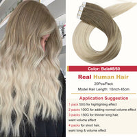 テープインヘアエクステンションバレイヤージュオンブルマシンレミー本物の人毛目に見えないシームレス PU スキン横糸ストレート