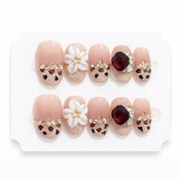10pcs Blue Nude Cat Eye Press-On Nails, Short Almond Shiny Finish with Rhinestone Accent
