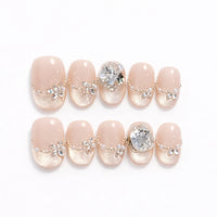 10pcs Blue Nude Cat Eye Press-On Nails, Short Almond Shiny Finish with Rhinestone Accent