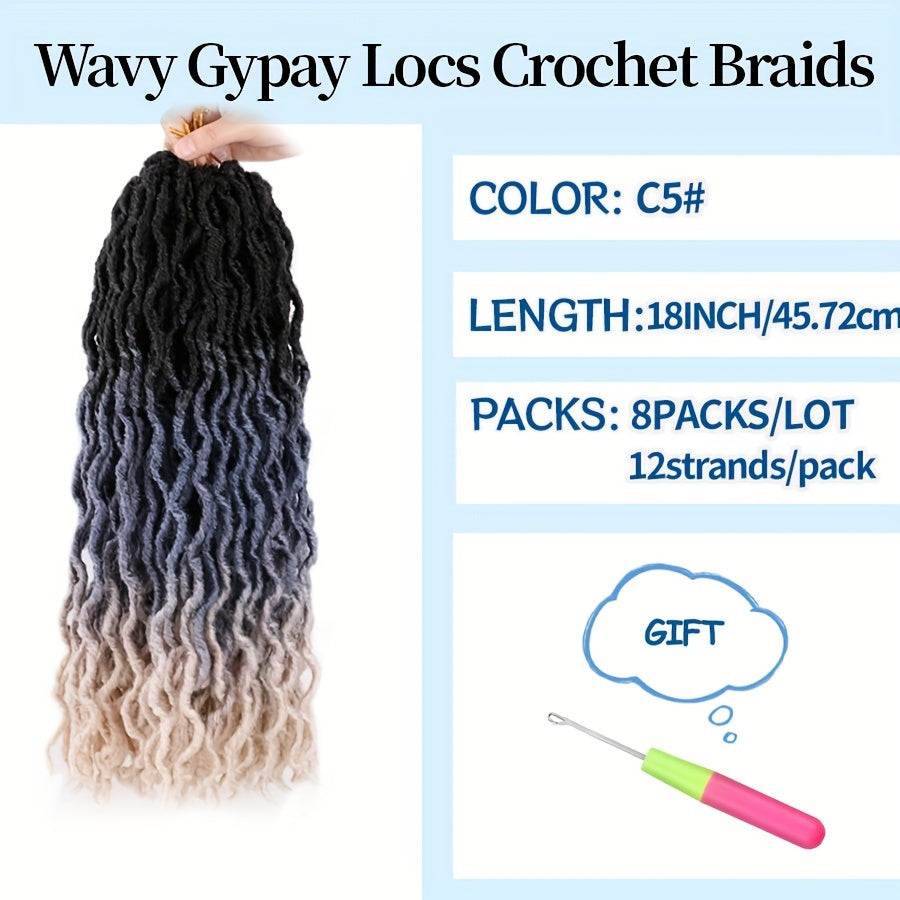 18-Inch Brown Goddess Wavy Faux Locs Crochet Hair Extensions - Natural Looking Synthetic Dreadlocks with Curly Ends, Versatile Styling for All Women, Ethnic Hairstyle Variety|Shoulderlength Locs