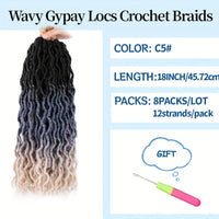 18-Inch Brown Goddess Wavy Faux Locs Crochet Hair Extensions - Natural Looking Synthetic Dreadlocks with Curly Ends, Versatile Styling for All Women, Ethnic Hairstyle Variety|Shoulderlength Locs