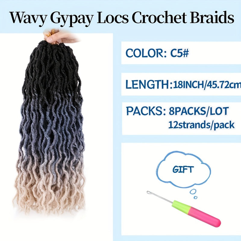 18-Inch Brown Goddess Wavy Faux Locs Crochet Hair Extensions - Natural Looking Synthetic Dreadlocks with Curly Ends, Versatile Styling for All Women, Ethnic Hairstyle Variety|Shoulderlength Locs