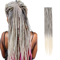 10-Strands Ombre Synthetic Dreadlock Braids – Pre-Looped Crochet Hair Extensions (Black-Grey-Purple / Multi-Color) – Lightweight Protective Locs