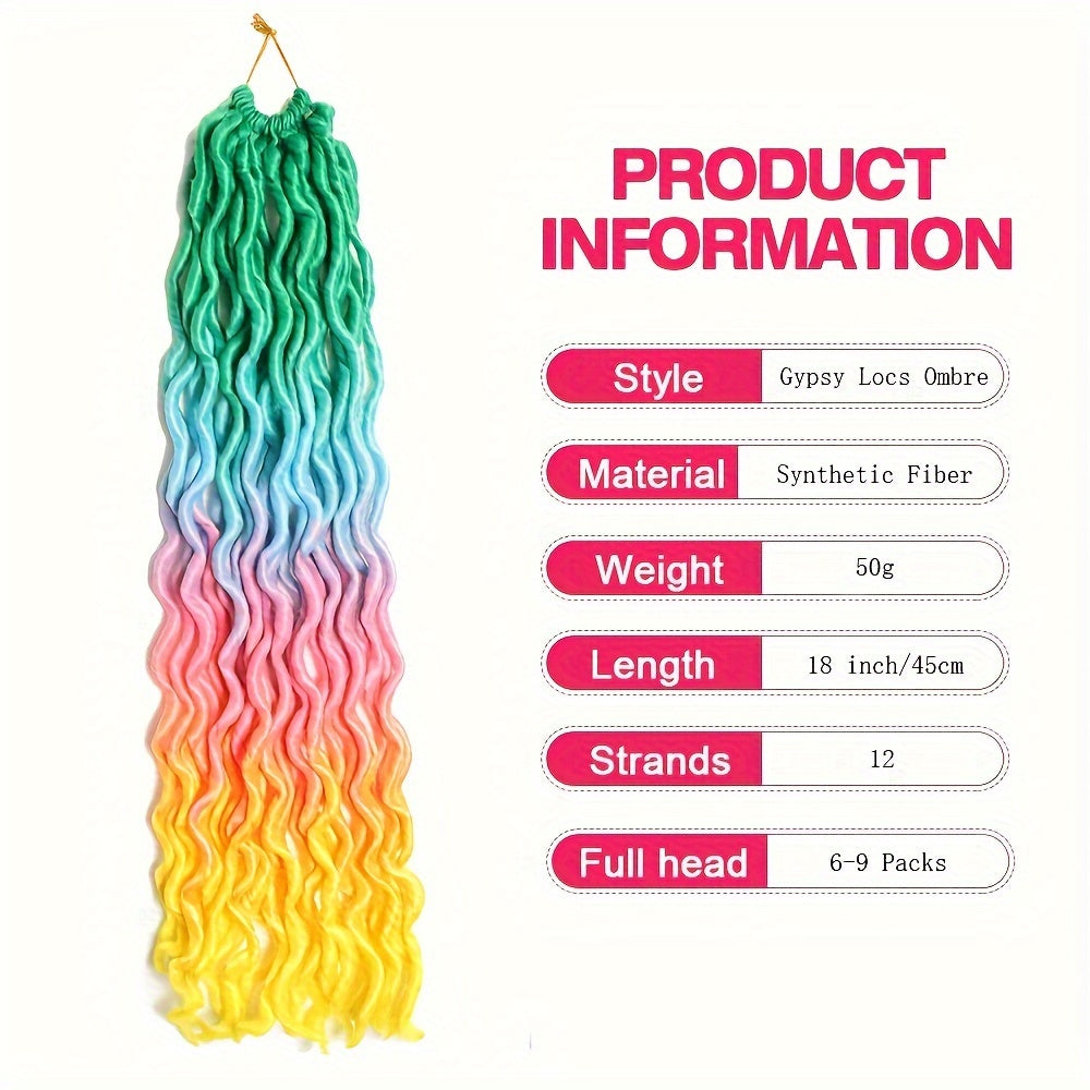 18 Inch Gypsy Goddess Faux Locs – Wavy Crochet Hair Extensions, Synthetic Braiding Hair for Women, Ombre Colour Options