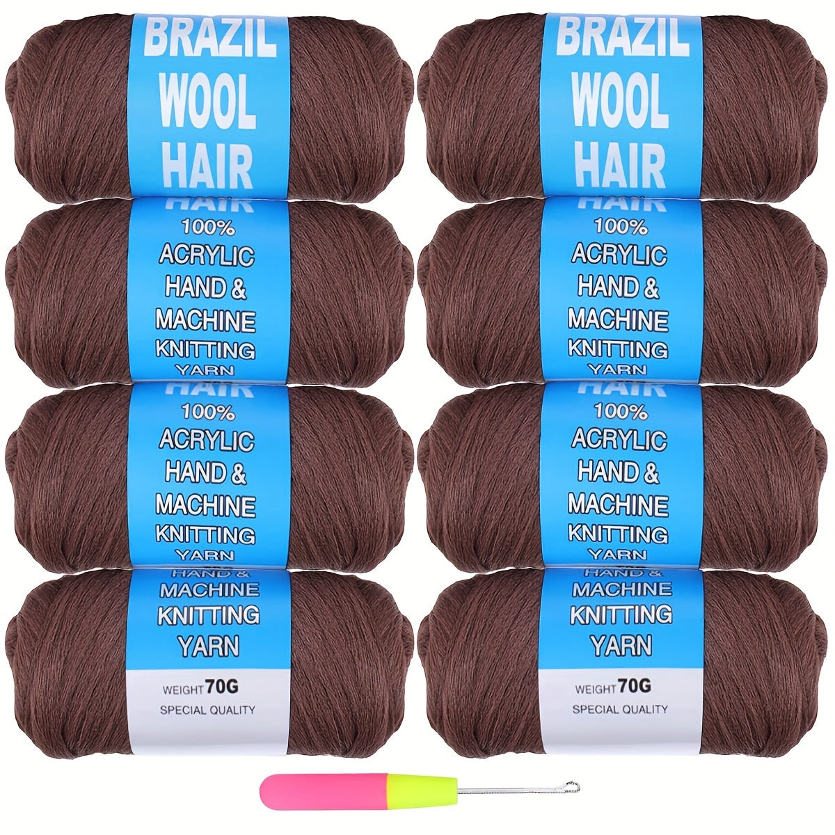 8 Pcs Brazilian Wool Braiding Hair – Acrylic Yarn for Crochet Box Braids, Senegalese Twist & Faux Locs Extensions