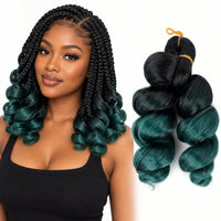 12-inch short French curl braiding hair in Black to Emerald Green Ombre