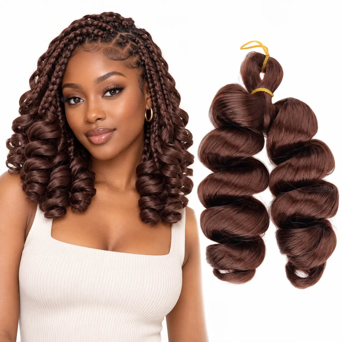 12-inch short French curl braiding hair in Deep Chestnut Brown